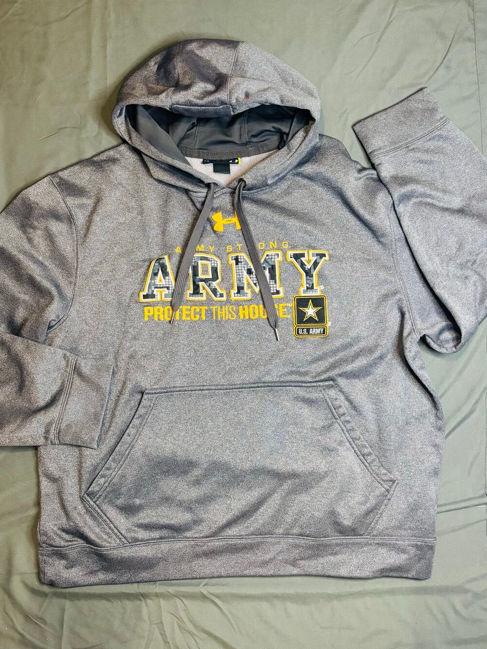 Under Armour U.S. Army Strong Protect This House Hoodie Gray Yellow Men’s Large